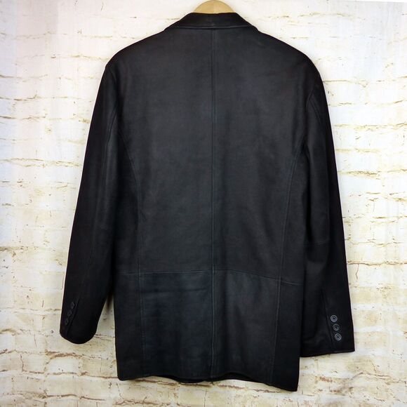 The Territory Ahead Pebbled Leather Jacket Mens S Black 3 Button Pockets VTG - Picture 2 of 15